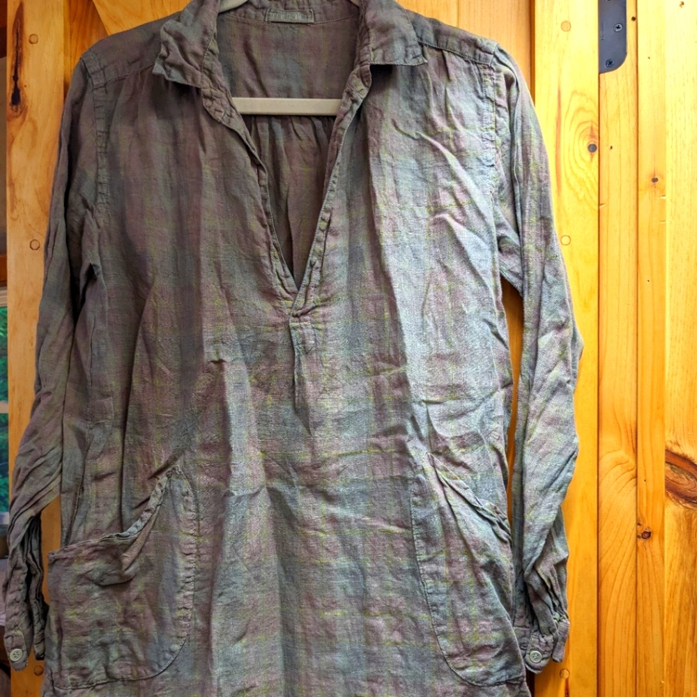 CP Shades Teton linen tunic subtle olive plaid small